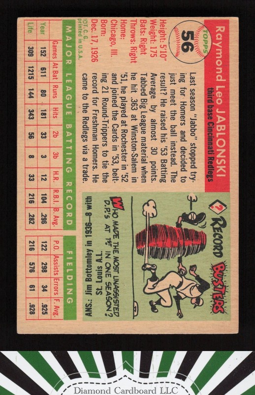 1955 Topps #56 Ray Jablonski VGEX m, back