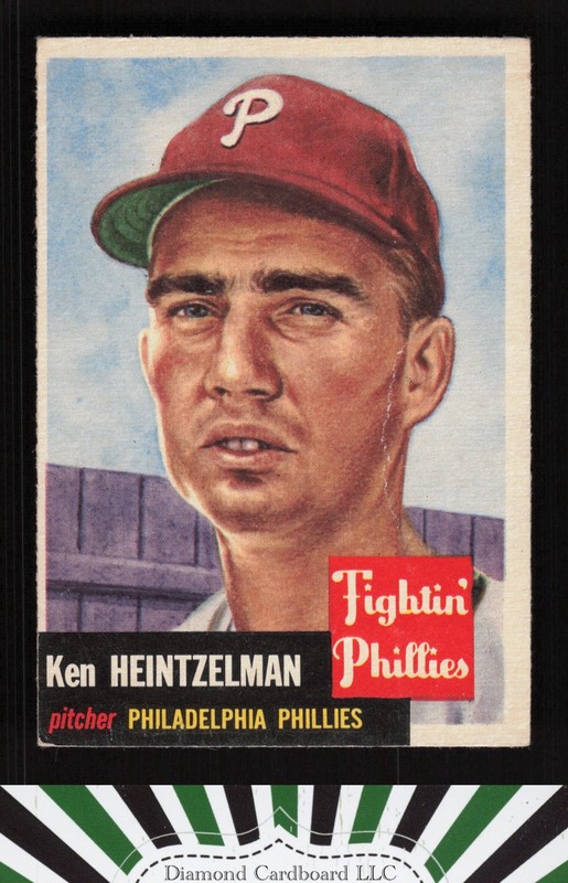 1953 Topps #136 Ken Heintzelman : Bio uses black text FR a, front