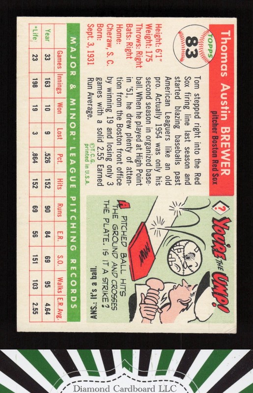 1955 Topps #83 Tom Brewer VGEX+ h, back