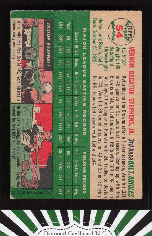 1954 Topps #54 Vern Stephens VG f, back