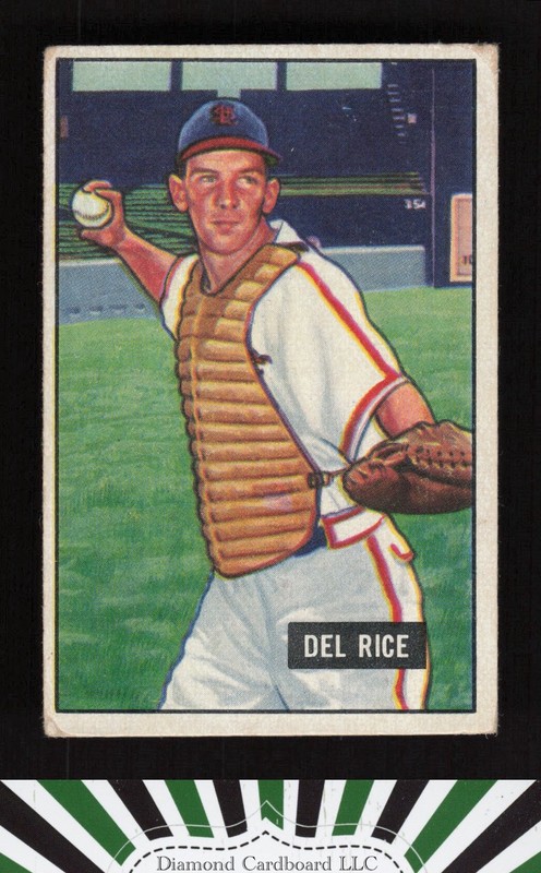 1951 Bowman #156 Del Rice VG+, front