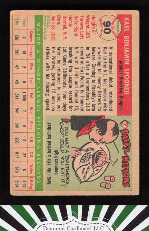 1955 Topps #90 Karl Spooner GD a, back