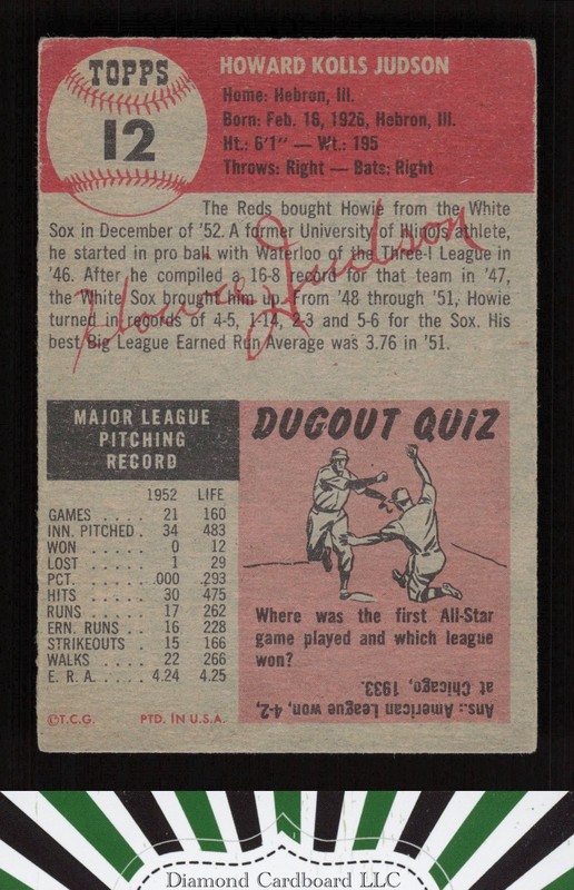 1953 Topps #12 Howie Judson EX e, back