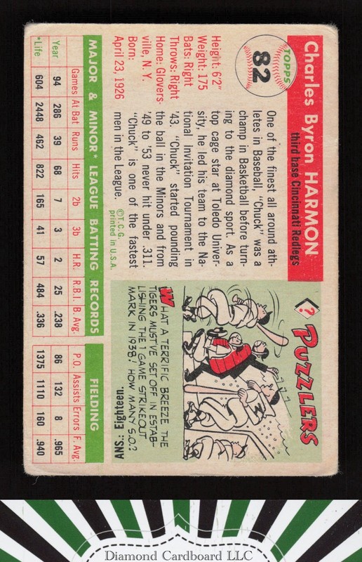 1955 Topps #82 Chuck Harmon GD a, back