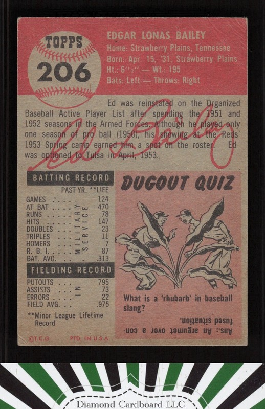 1953 Topps #206 Ed Bailey GD+ b, back