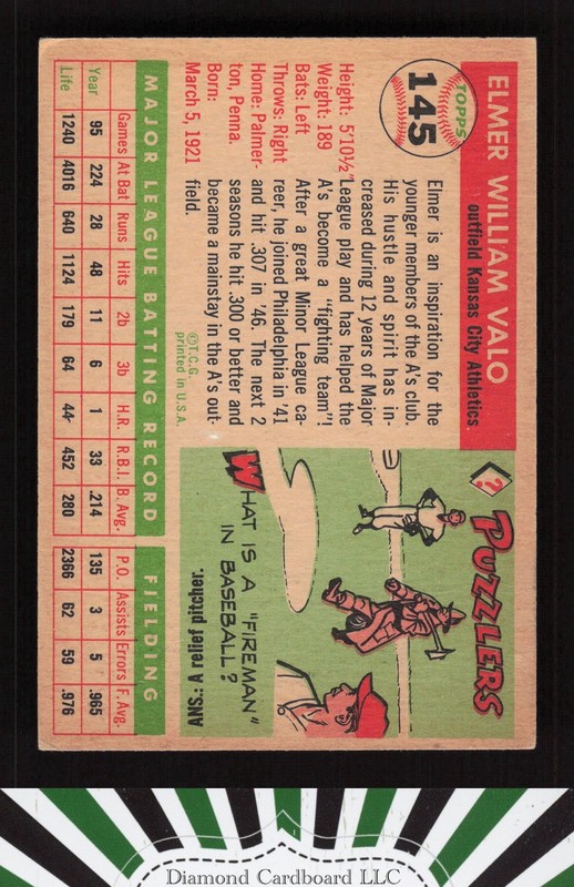 1955 Topps #145 Elmer Valo VGEX l, back