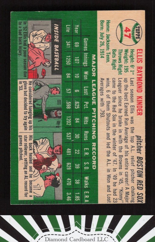 1954 Topps #47 Ellis Kinder VGEX+ g, back