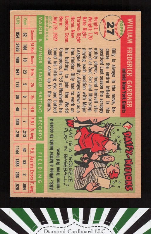 1955 Topps #27 Billy Gardner VG+ b, back