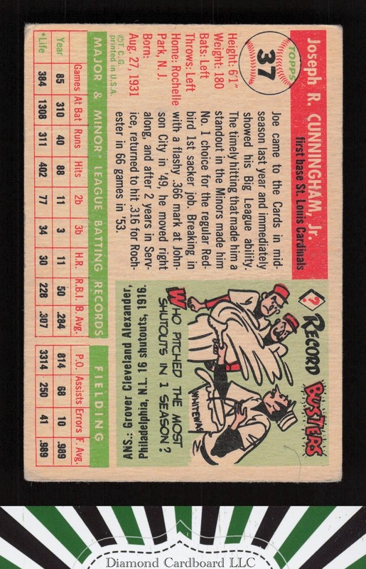 1955 Topps #37 Joe Cunningham VG+ h, back