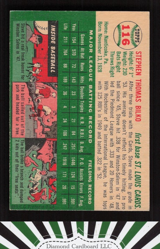 1954 Topps #116 Steve Bilko VGEX m, back