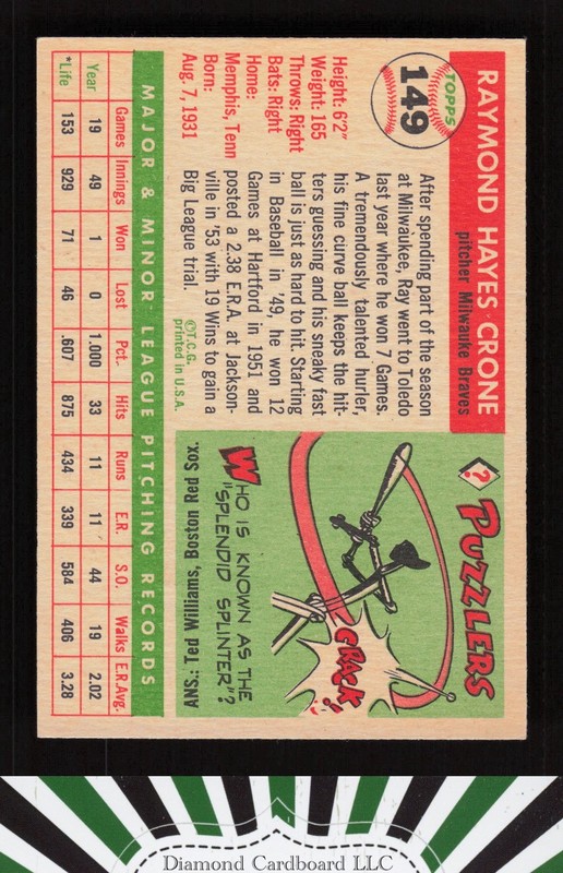 1955 Topps #149 Ray Crone EXMT m, back
