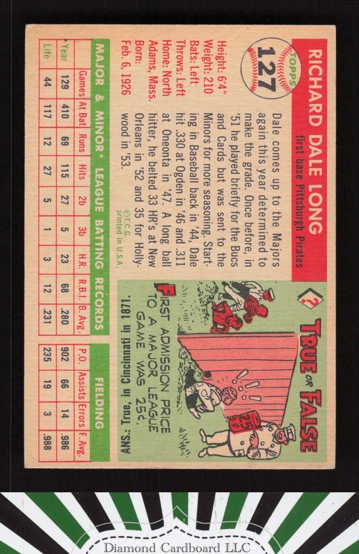 1955 Topps #127 Dale Long EX l, back