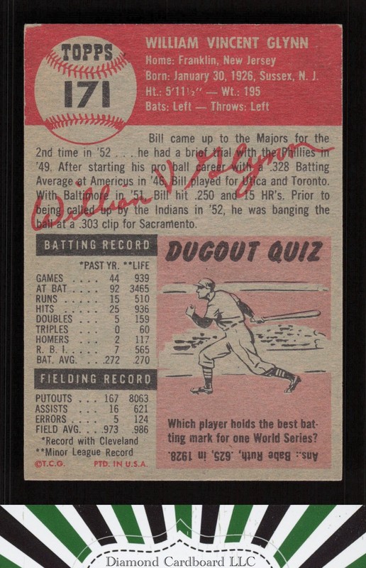 1953 Topps #171 Bill Glynn EX [CENTERED] f, back