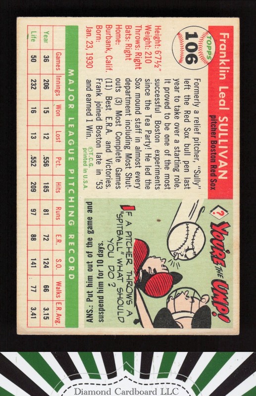 1955 Topps #106 Frank Sullivan VG+ [CENTERED] e, back