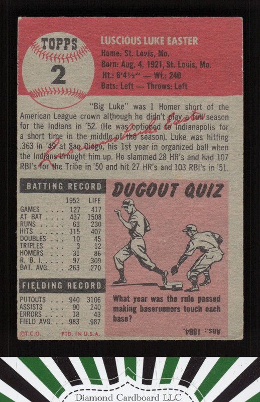 1953 Topps #2 Luke Easter VG c, back