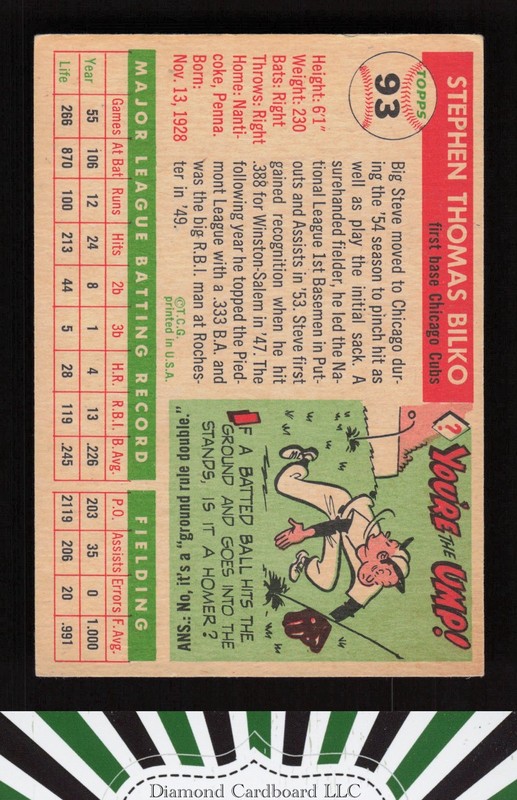 1955 Topps #93 Steve Bilko EX [NICELY CENTERED] i, back