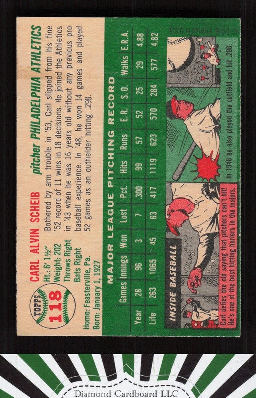 1954 Topps #118 Carl Scheib GD c, back