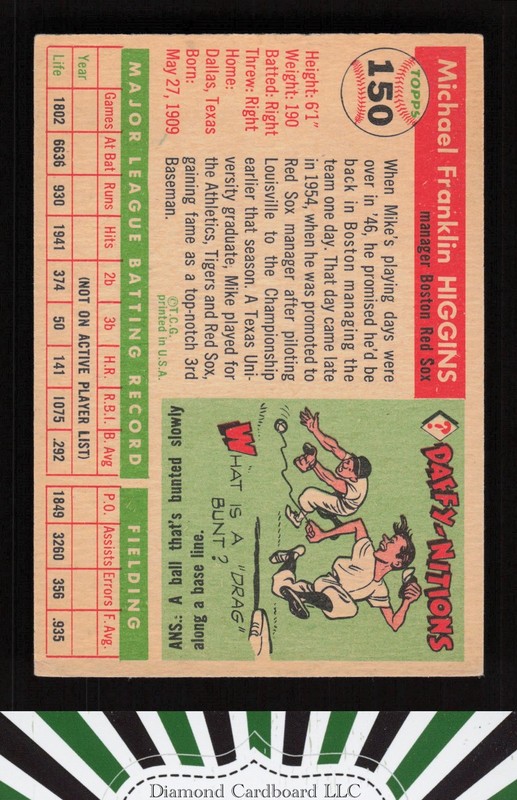 1955 Topps #150 Mike Higgins VGEX k, back