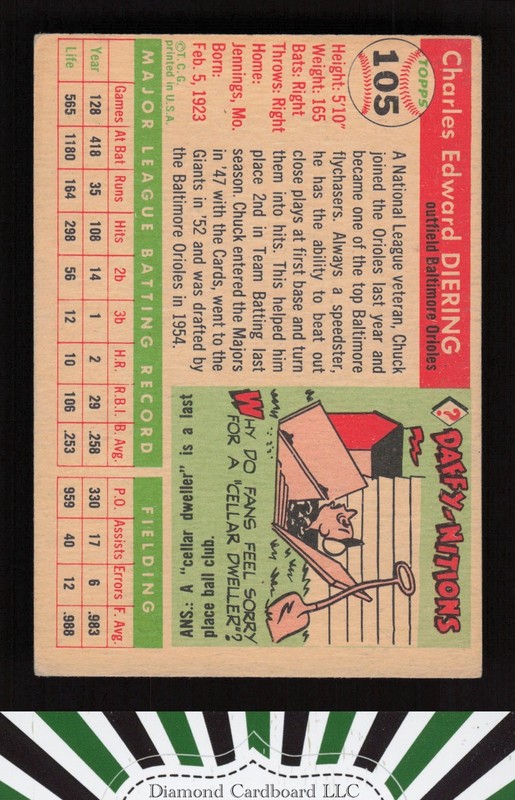 1955 Topps #105 Chuck Diering VG (MC) c, back