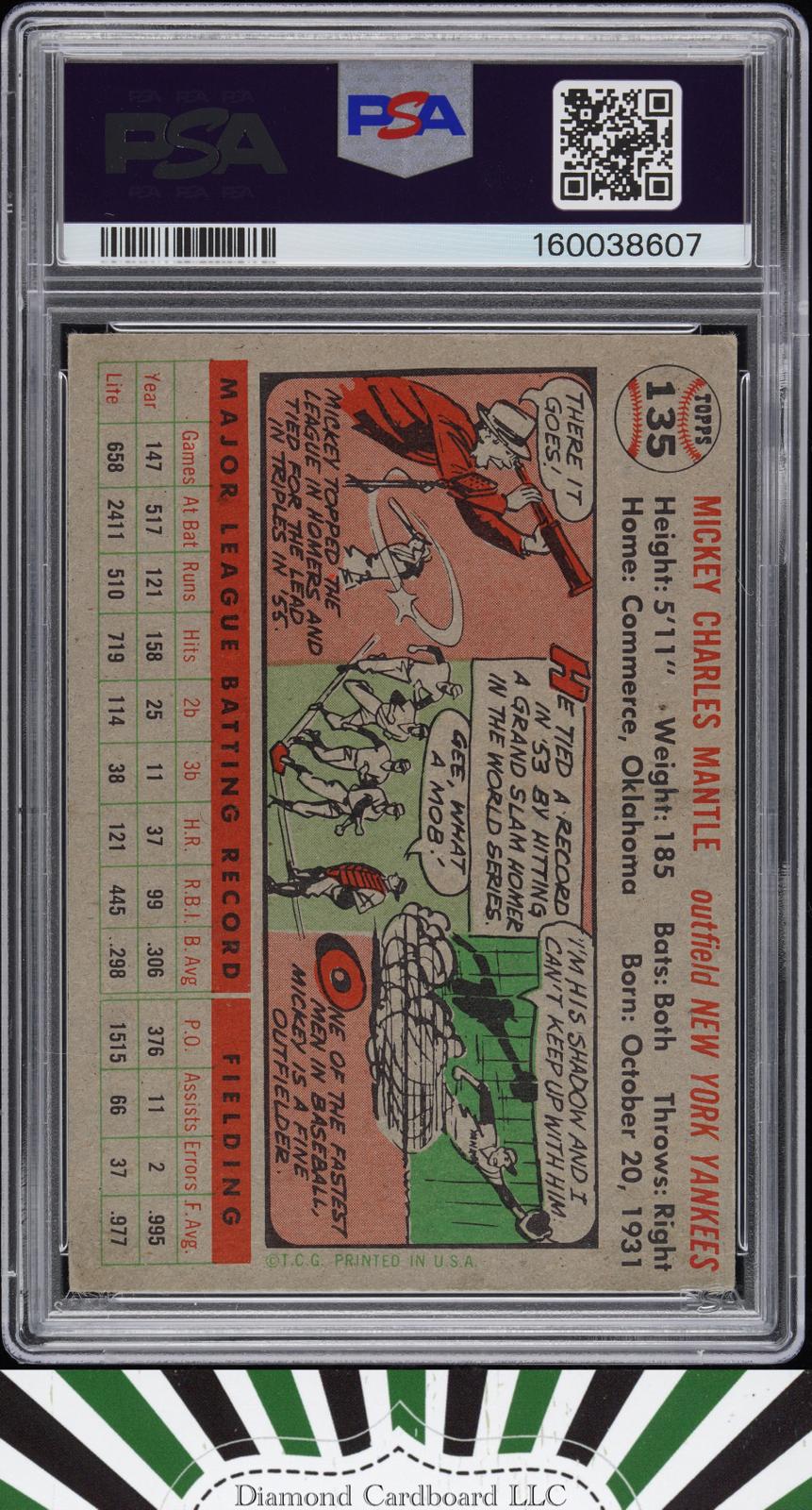 1956 Topps #135 Mickey Mantle PSA 4, back