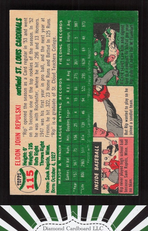 1954 Topps #115 Rip Repulski EX a, back
