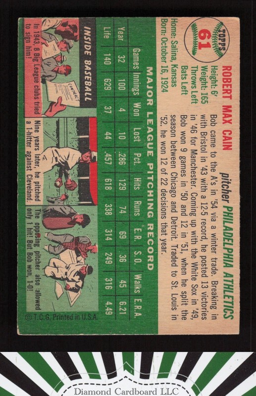 1954 Topps #61 Bob Cain VGEX g, back