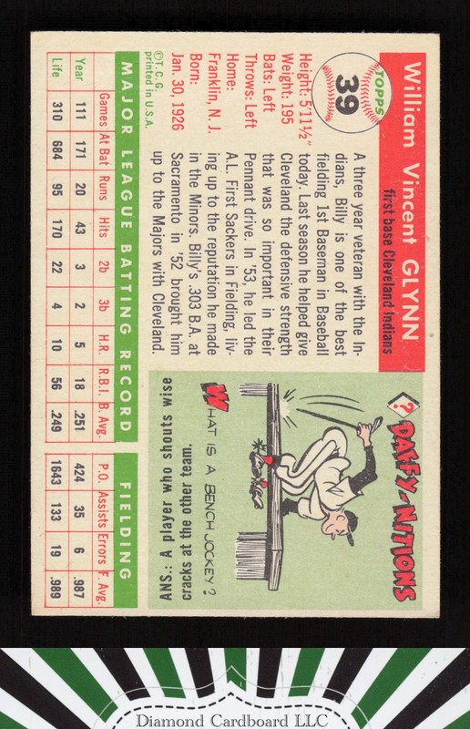 1955 Topps #39 Bill Glynn VGEX+ a, back