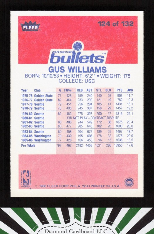 1986-87 Fleer #124 Gus Williams MINT, back