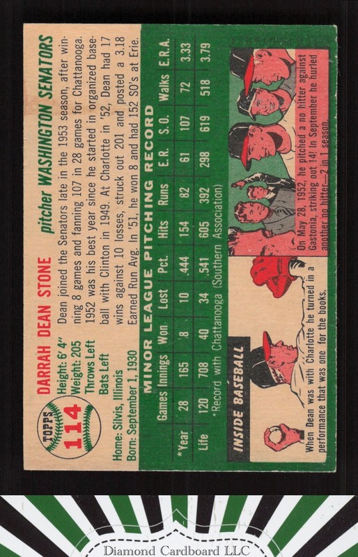 1954 Topps #114 Dean Stone VG e, back