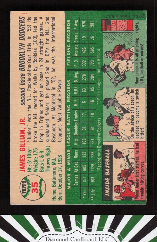 1954 Topps #35 Junior Gilliam EX b, back