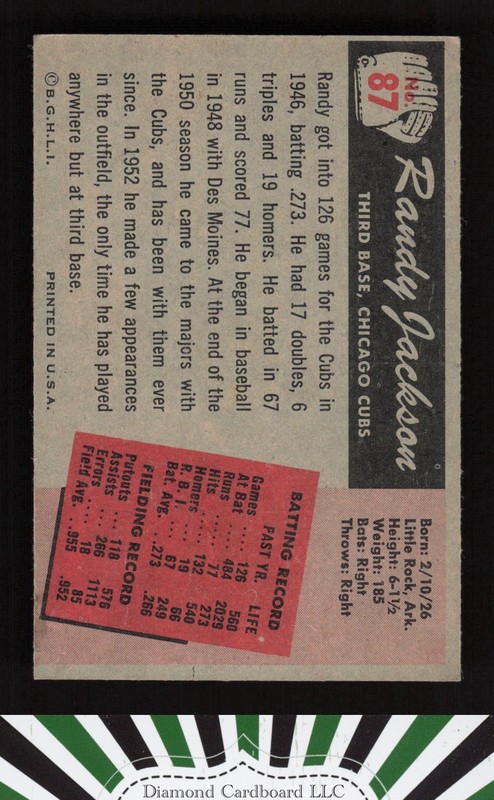 1955 Bowman #87 Randy Jackson EX+, back