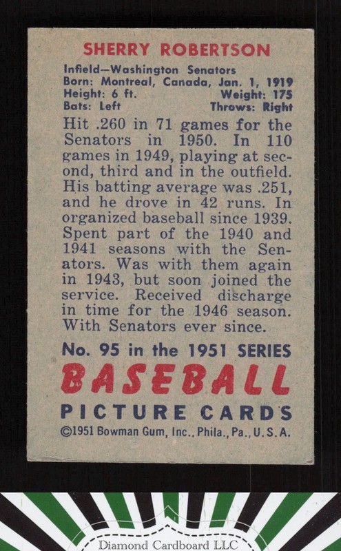1951 Bowman #95 Sherry Robertson VG+, back