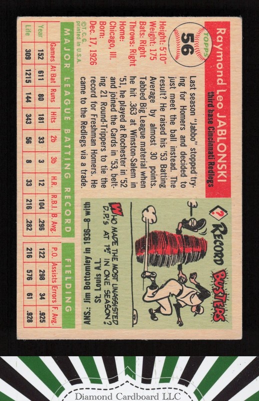 1955 Topps #56 Ray Jablonski VGEX b, back