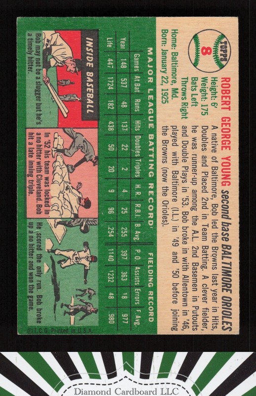 1954 Topps #8 Bobby Young VGEX b, back