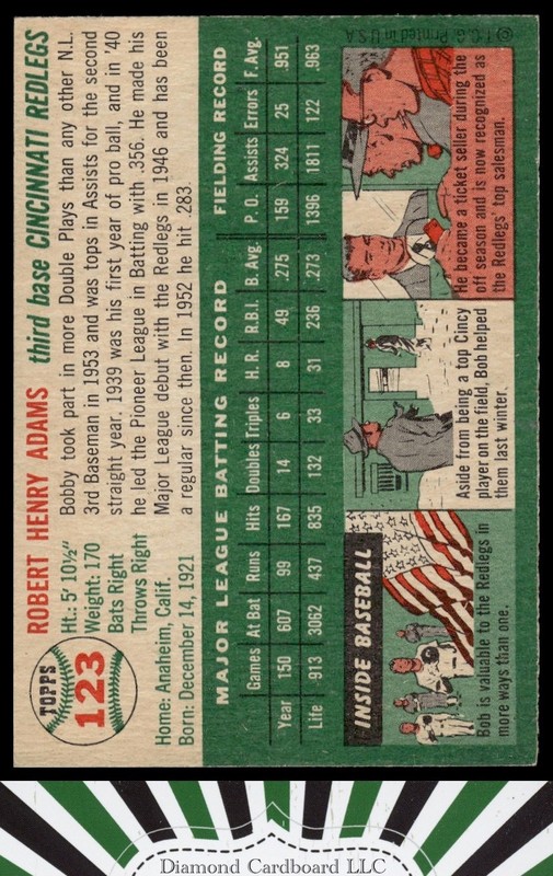 1954 Topps #123 Bobby Adams NM d, back