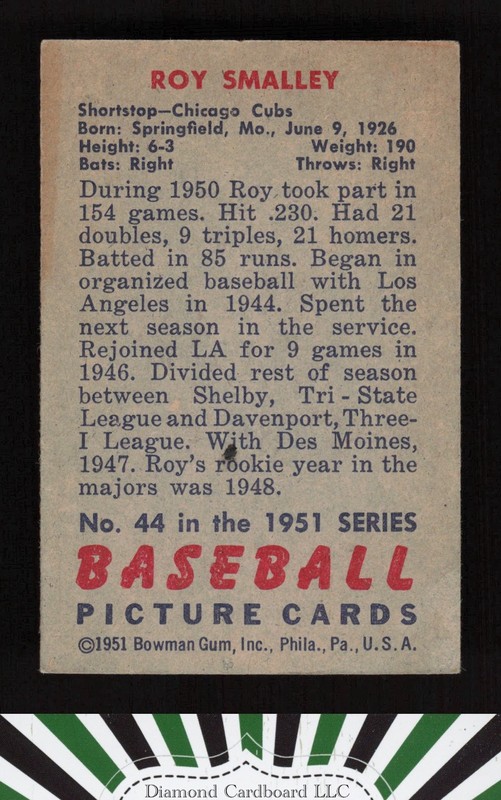 1951 Bowman #44 Roy Smalley VGEX, back