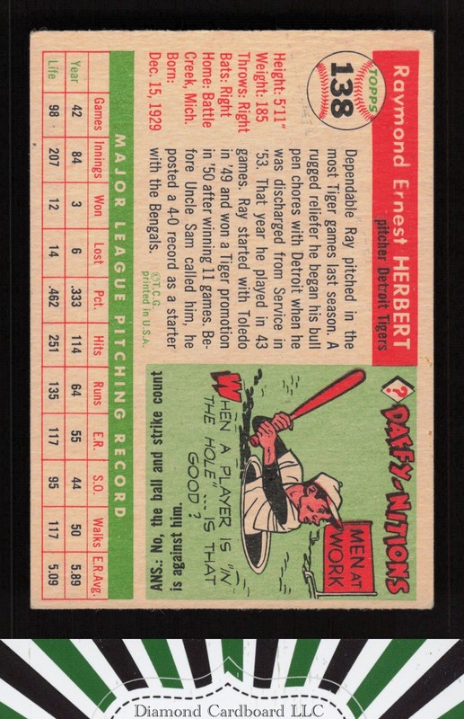 1955 Topps #138 Ray Herbert VGEX i, back