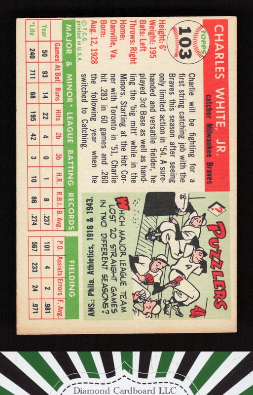 1955 Topps #103 Charlie White NM (MC) h, back