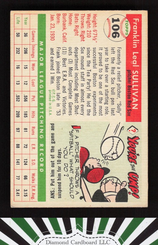 1955 Topps #106 Frank Sullivan VGEX [NICELY CENTERED] h, back