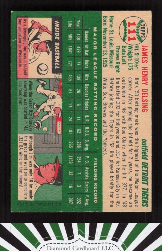 1954 Topps #111 Jim Delsing EXMT g, back