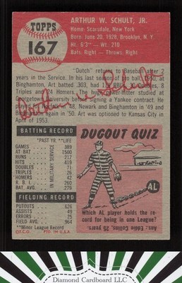 1953 Topps #167 Art Schult EXMT+ h, back