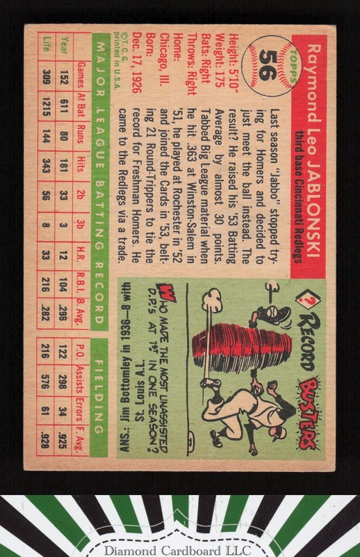 1955 Topps #56 Ray Jablonski GD+ f, back