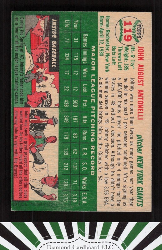 1954 Topps #119 Johnny Antonelli EXMT h, back