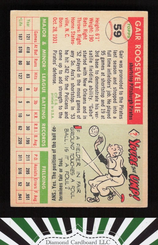 1955 Topps #59 Gair Allie VG+ h, back