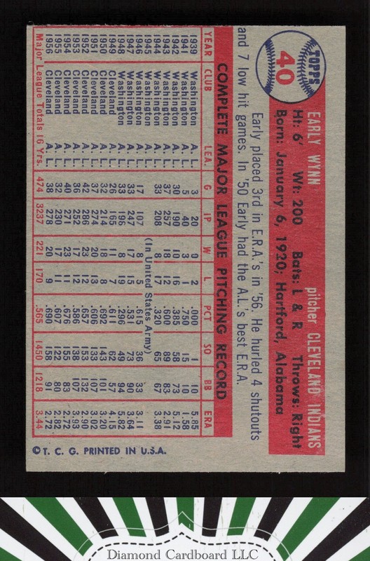 1957 Topps #40 Early Wynn NM (OC) f, back
