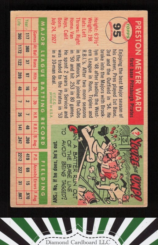 1955 Topps #95 Preston Ward VGEX d, back