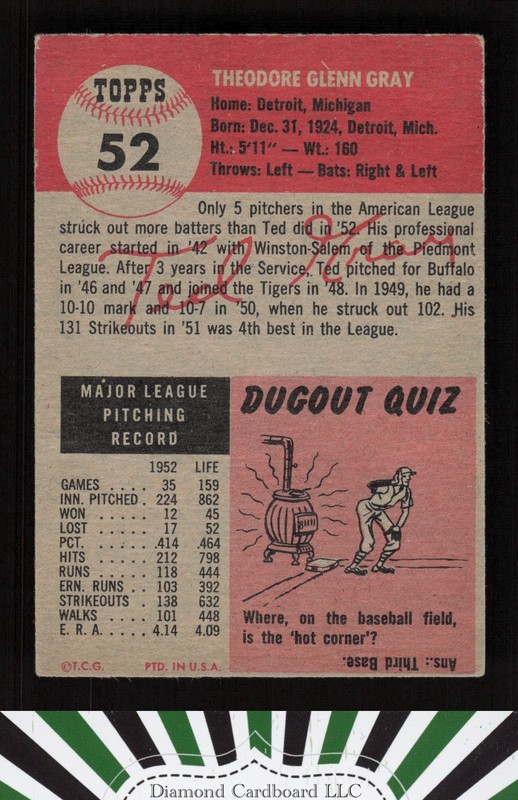 1953 Topps #52 Ted Gray VGEX e, back