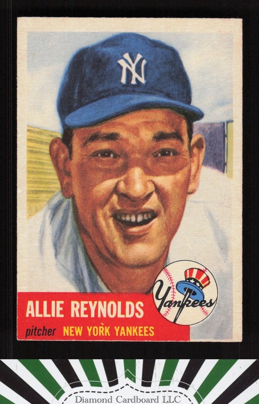 1953 Topps #141 Allie Reynolds : Bio uses black text EX f, front