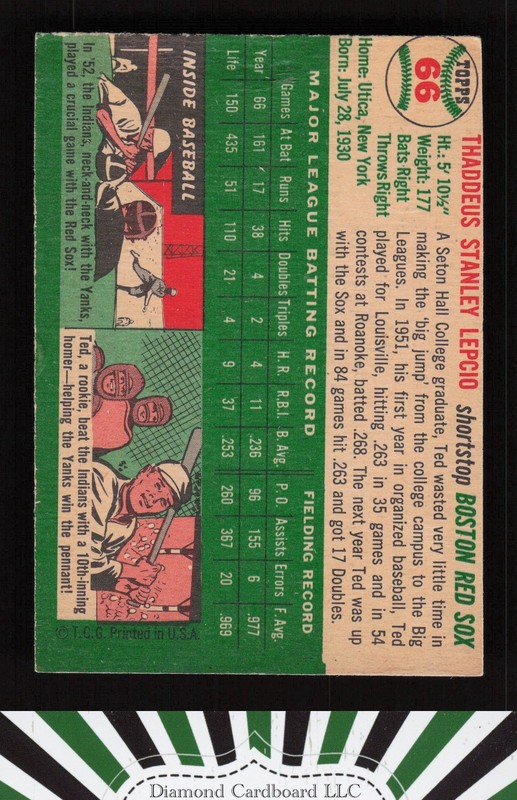1954 Topps #66 Ted Lepcio GD+ k, back