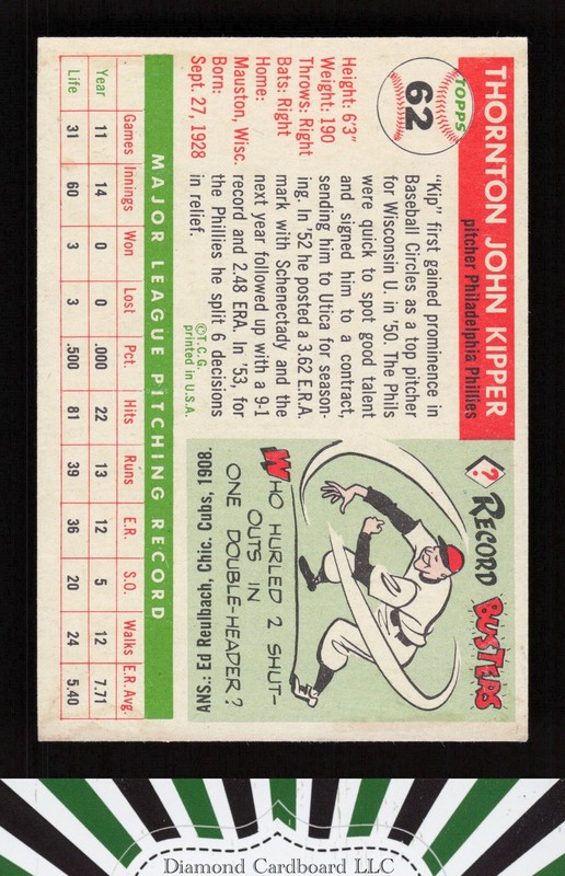 1955 Topps #62 Thornton Kipper VGEX s, back
